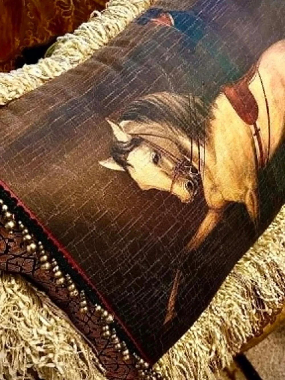 NWT ALEXANDRA'S ACCENTS Lux Tudor Equestrian Canvas Print Accent Pillow 28x18